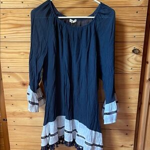 Indigo Soul Blue Ruffled 3/4 Sleeve Tunic